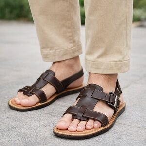 Men’s Prada Brown Leather Buckle Square Toe Sandals Size 10